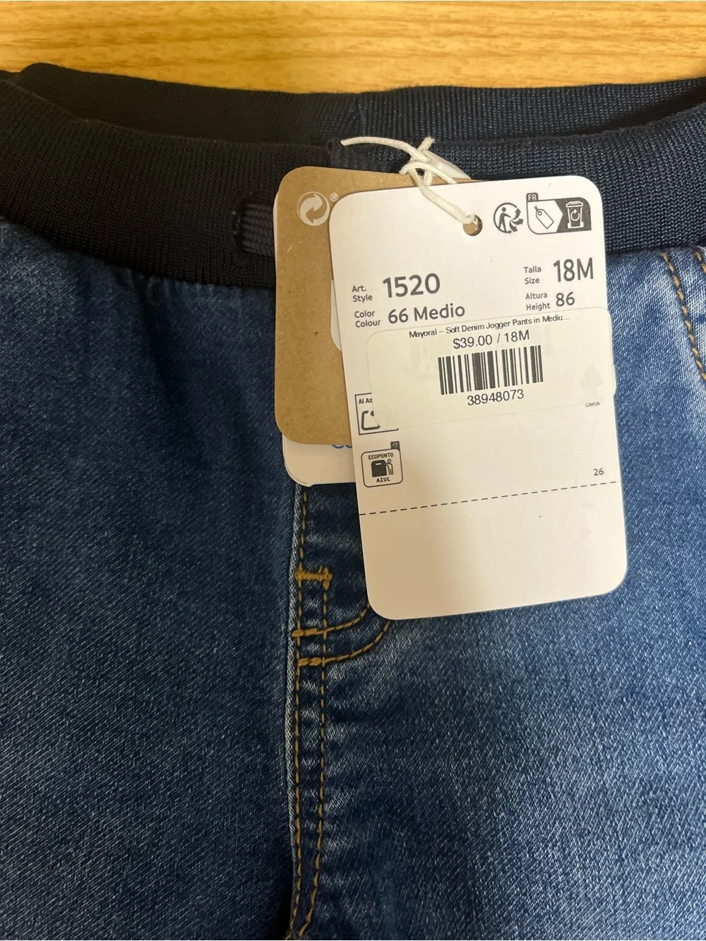 Mayoral Denim-Style Jogger Pants in Dark Blue with Black Waistband